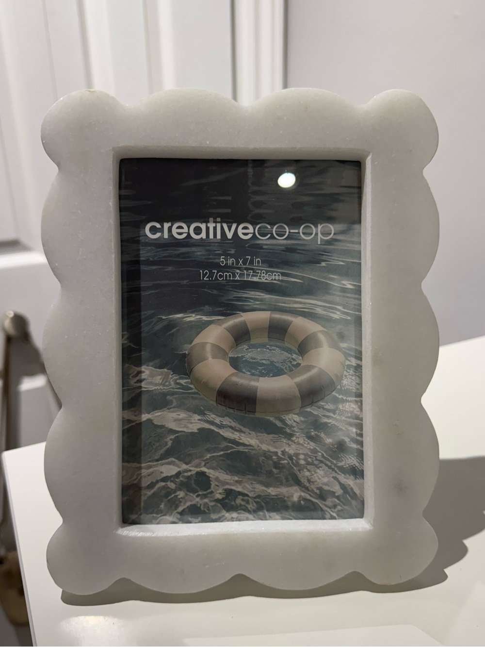 Creative Co-Op White Scallop Marble Photo Frame - holds 5x7” picture